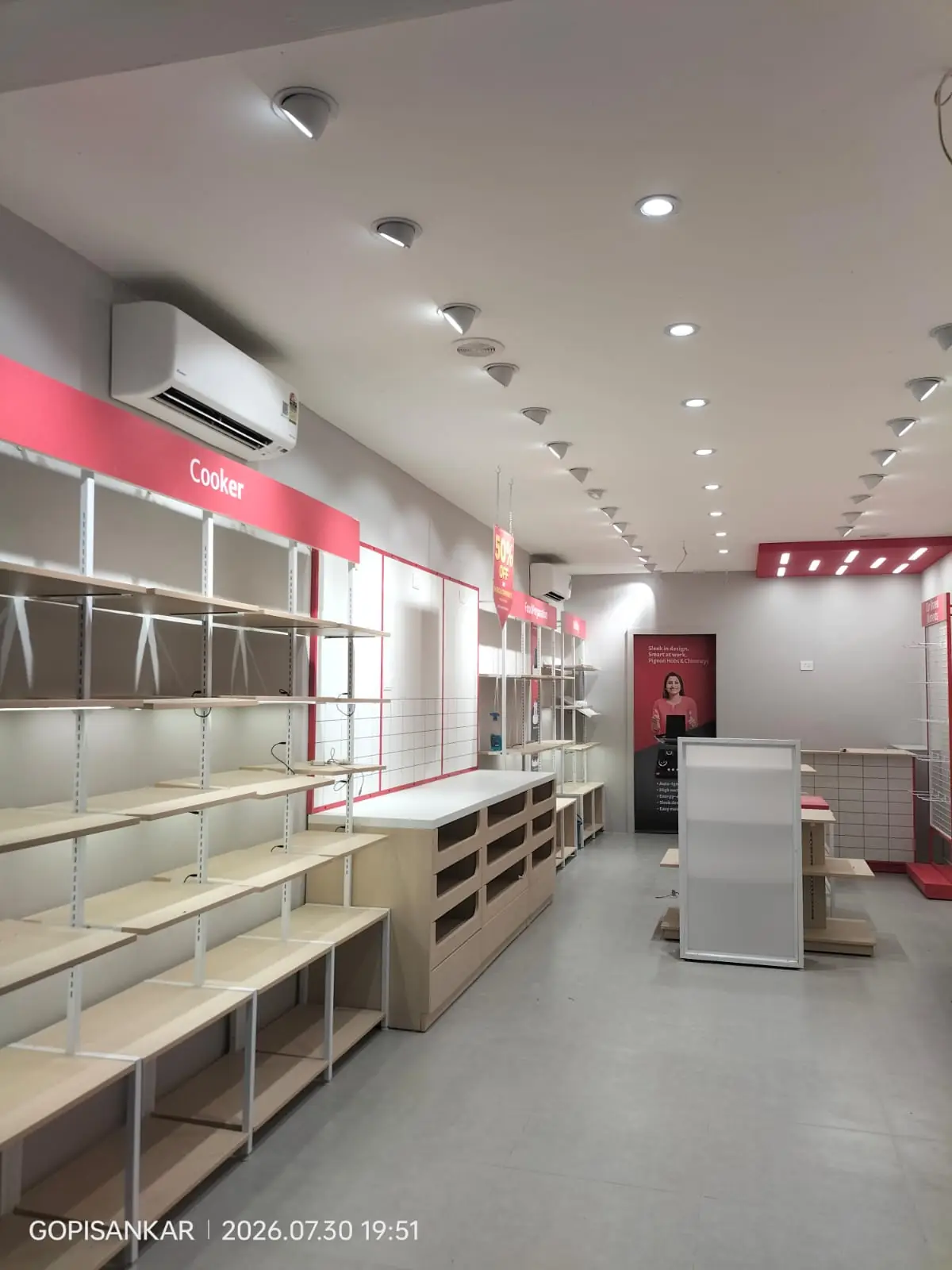 Pigeon store interior with cooker display units